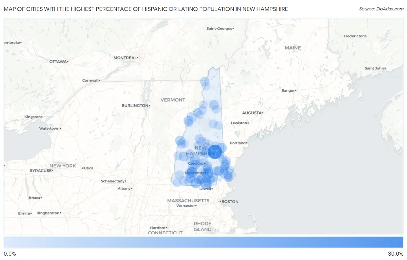 Cities with the Highest Percentage of Hispanic or Latino Population in New Hampshire Map