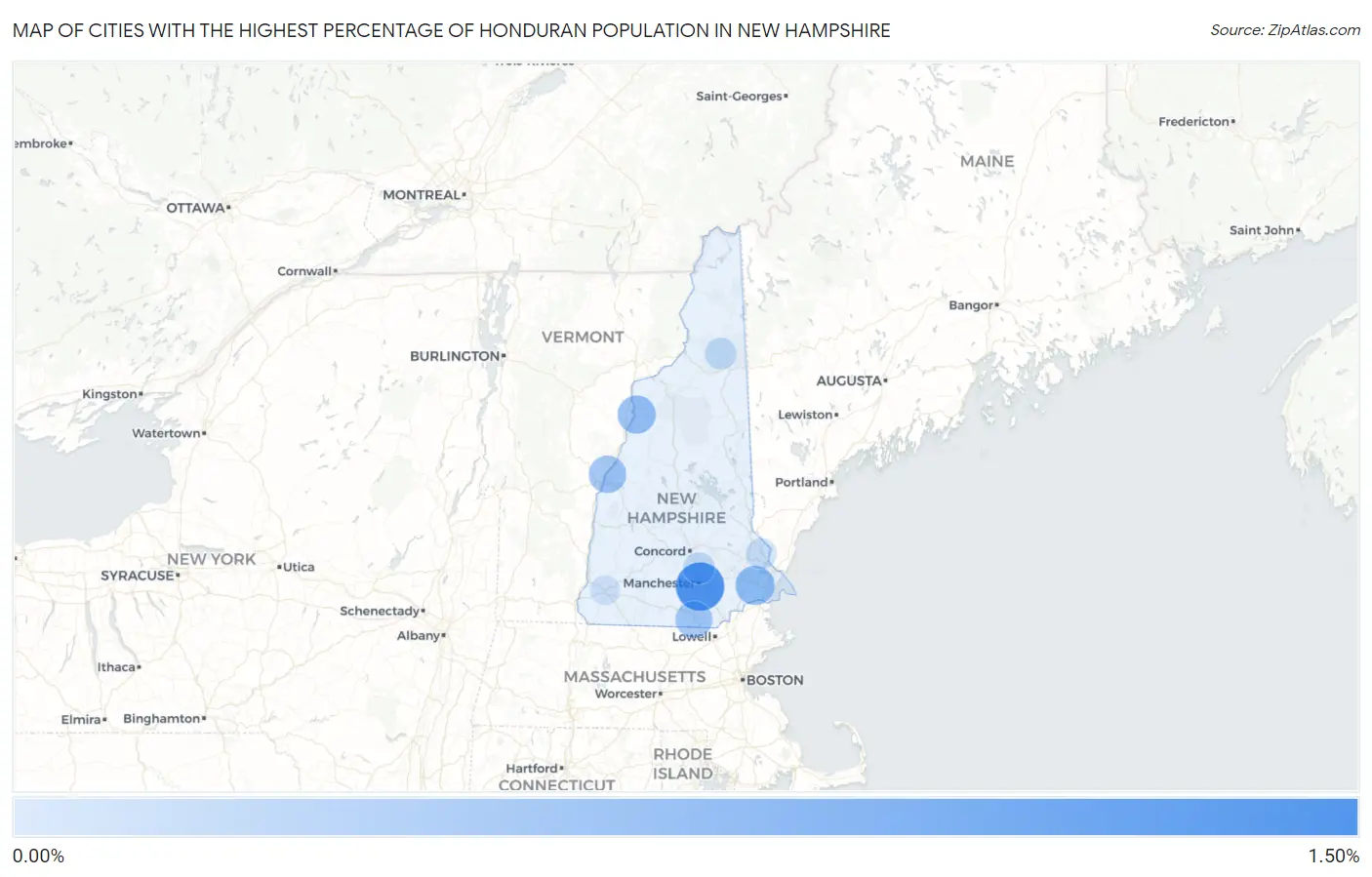 Cities with the Highest Percentage of Honduran Population in New Hampshire Map