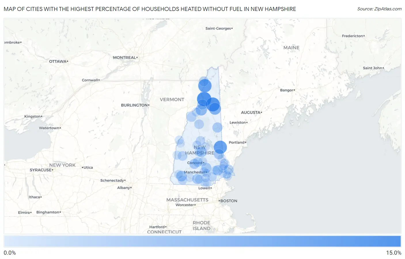 Cities with the Highest Percentage of Households Heated without Fuel in New Hampshire Map