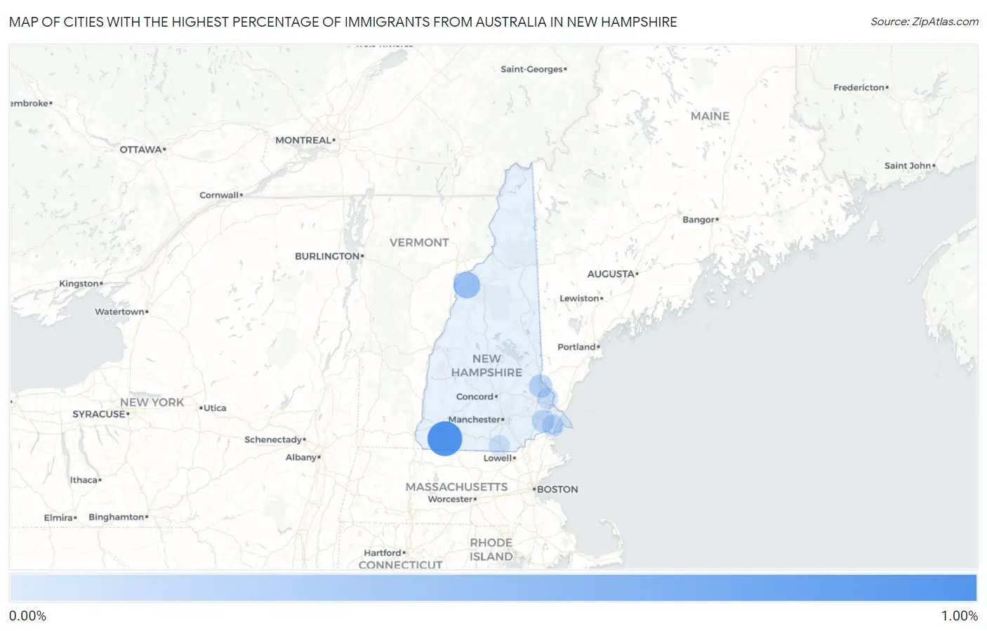 Cities with the Highest Percentage of Immigrants from Australia in New Hampshire Map