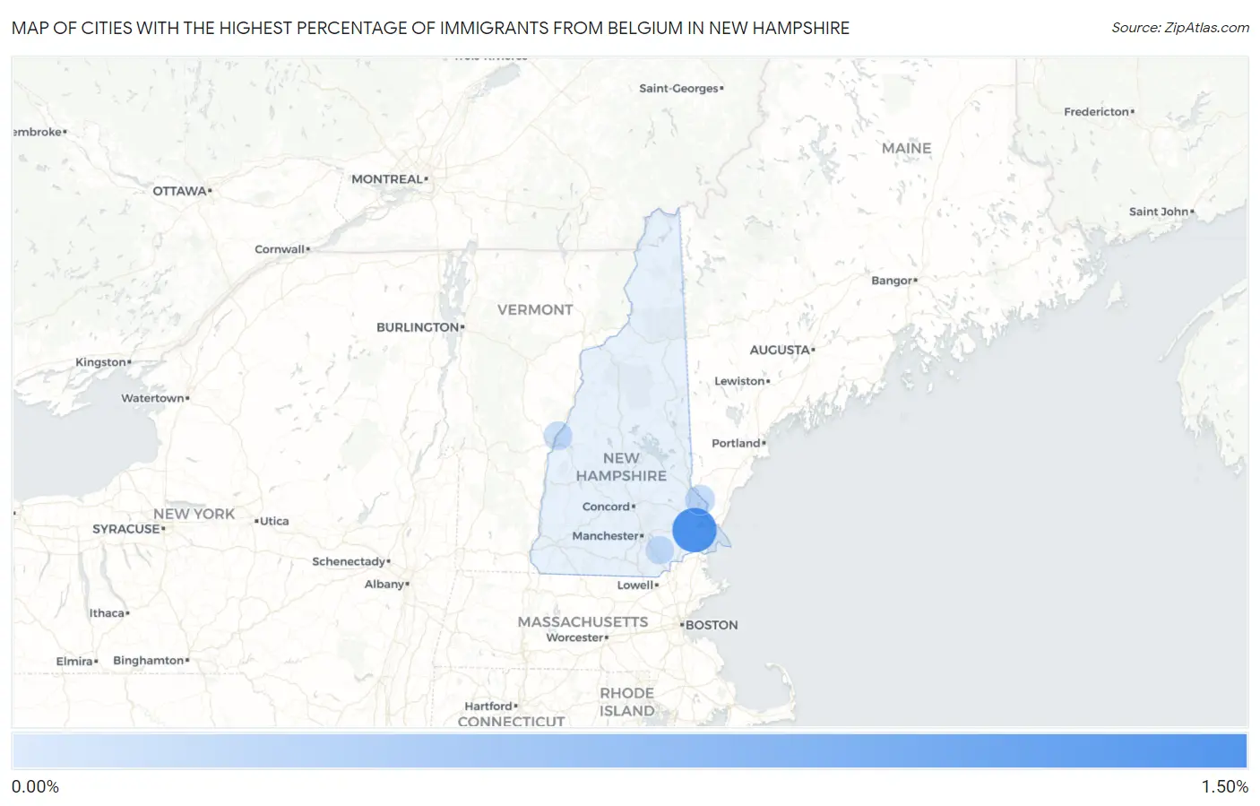 Cities with the Highest Percentage of Immigrants from Belgium in New Hampshire Map