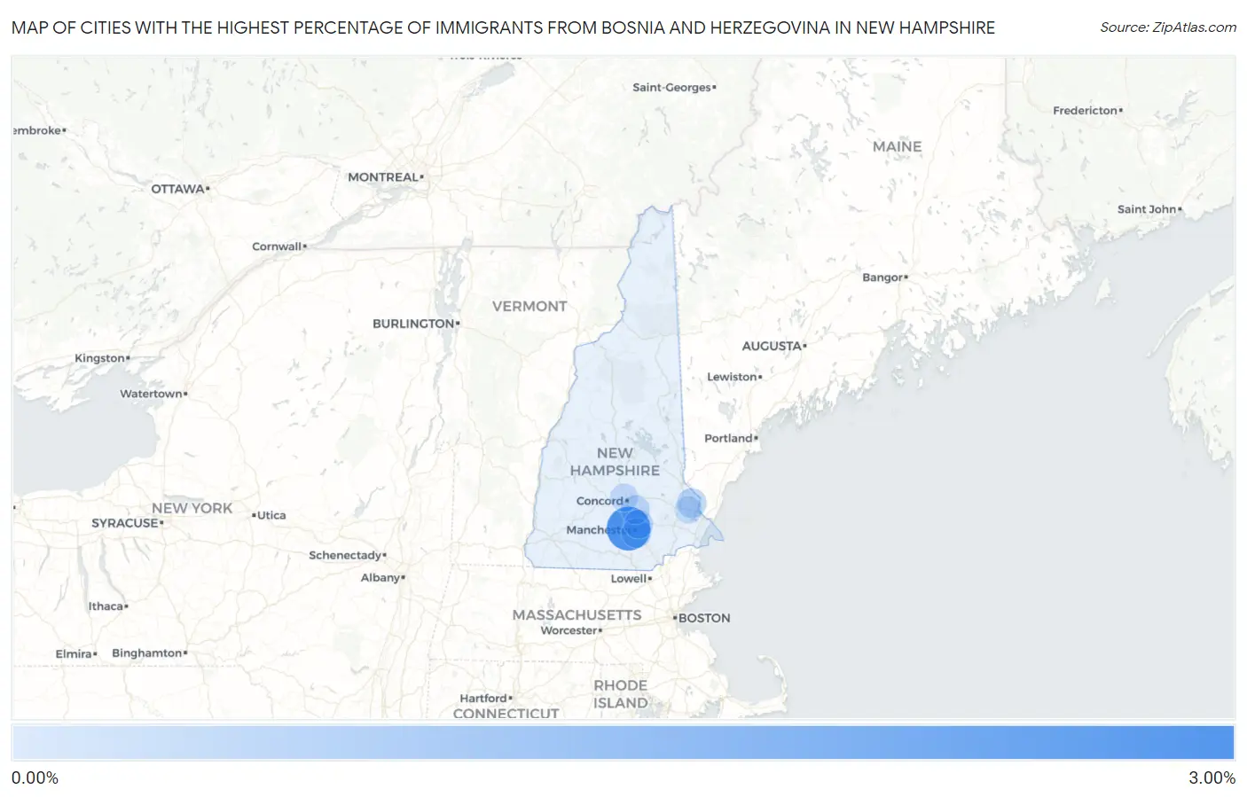 Cities with the Highest Percentage of Immigrants from Bosnia and Herzegovina in New Hampshire Map