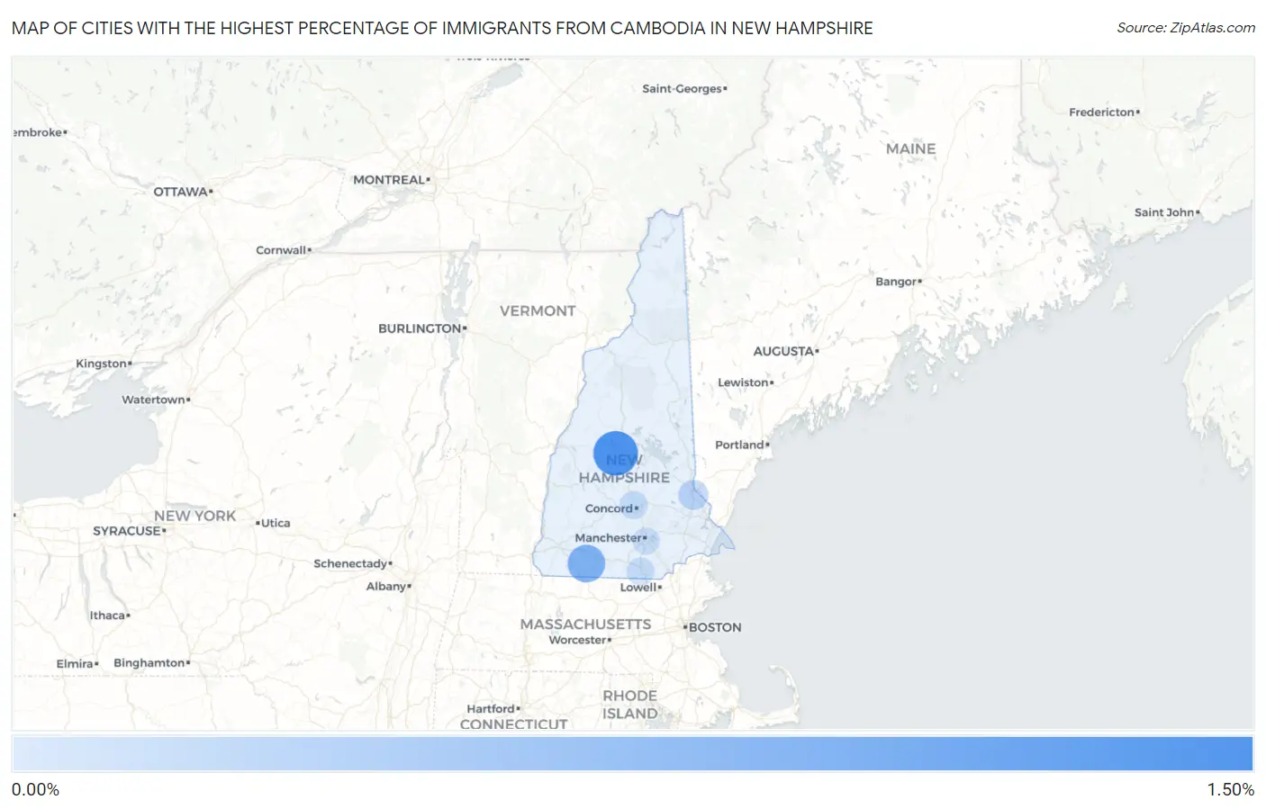 Cities with the Highest Percentage of Immigrants from Cambodia in New Hampshire Map