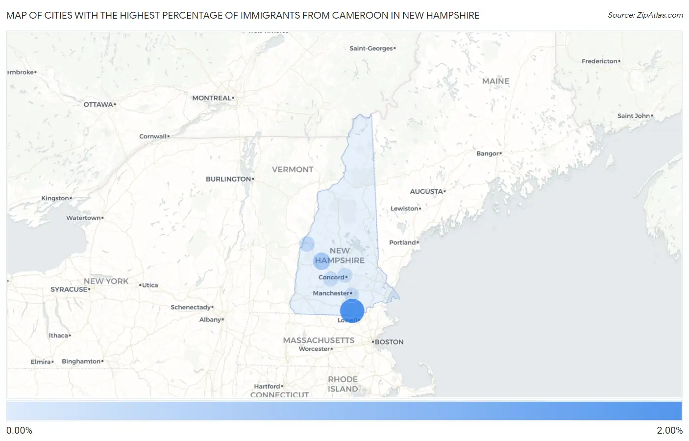 Cities with the Highest Percentage of Immigrants from Cameroon in New Hampshire Map