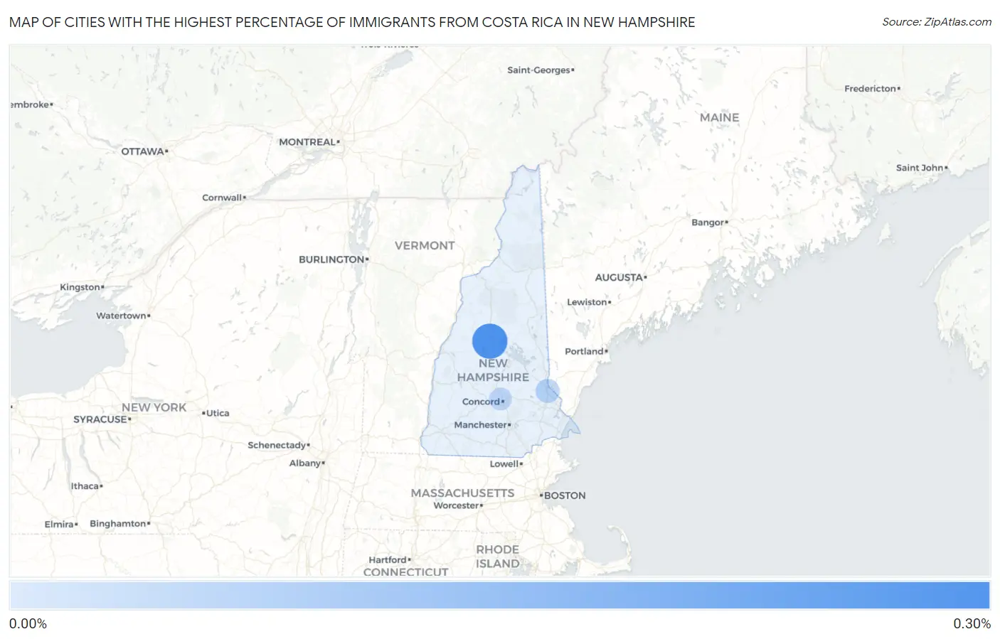 Cities with the Highest Percentage of Immigrants from Costa Rica in New Hampshire Map
