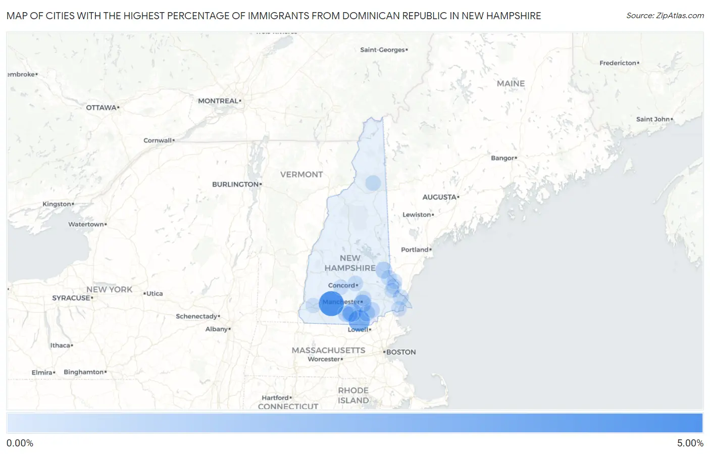 Cities with the Highest Percentage of Immigrants from Dominican Republic in New Hampshire Map