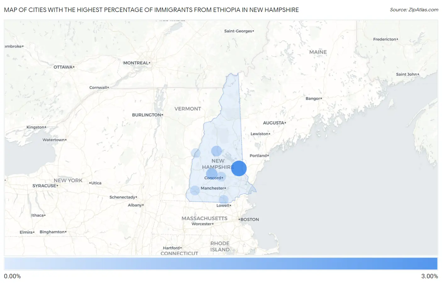 Cities with the Highest Percentage of Immigrants from Ethiopia in New Hampshire Map