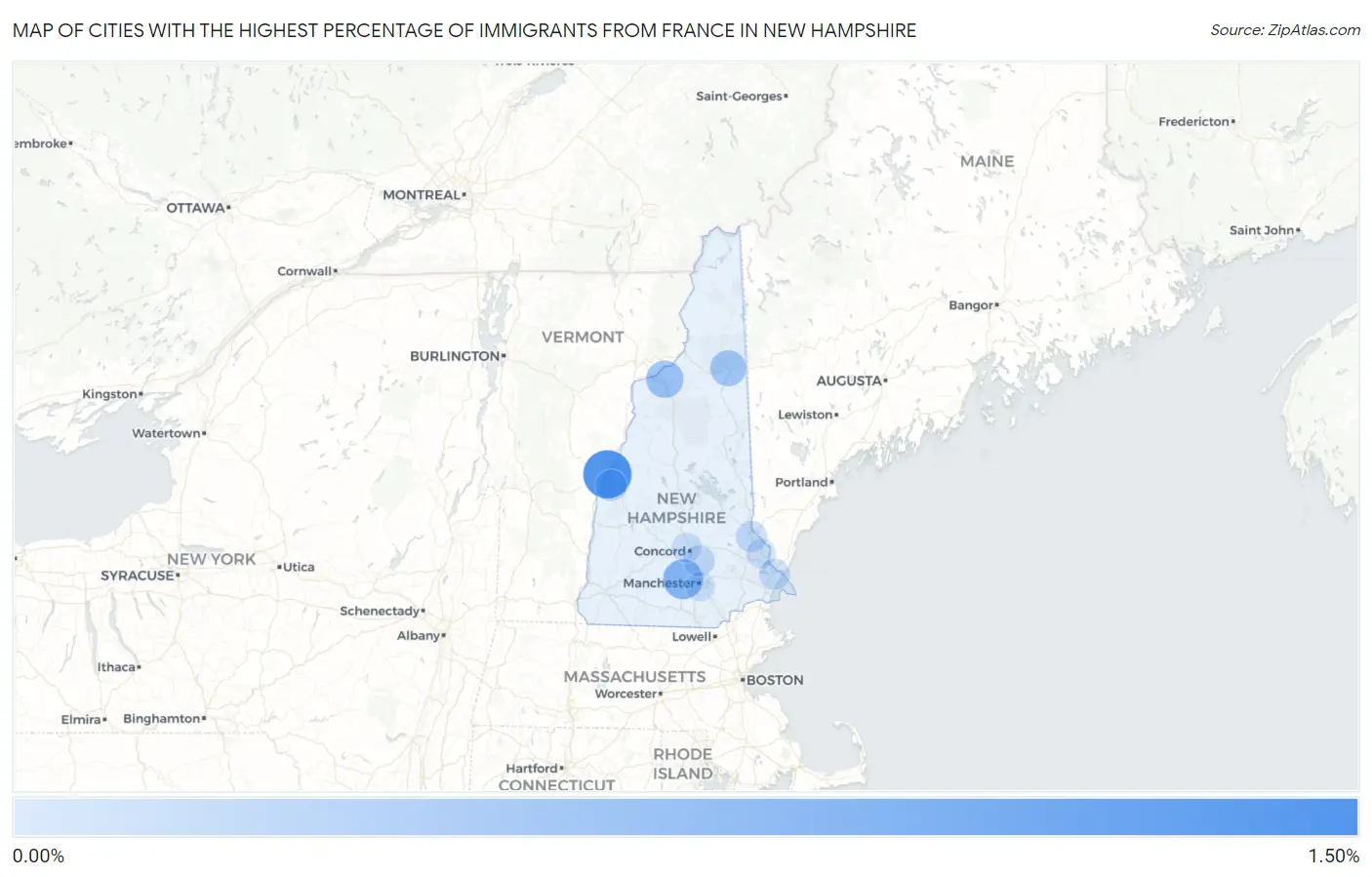 Cities with the Highest Percentage of Immigrants from France in New Hampshire Map