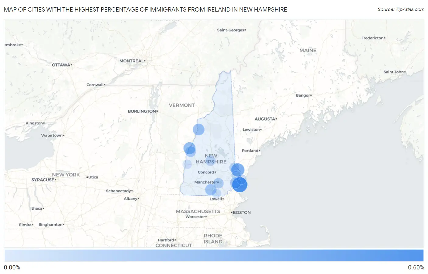 Cities with the Highest Percentage of Immigrants from Ireland in New Hampshire Map