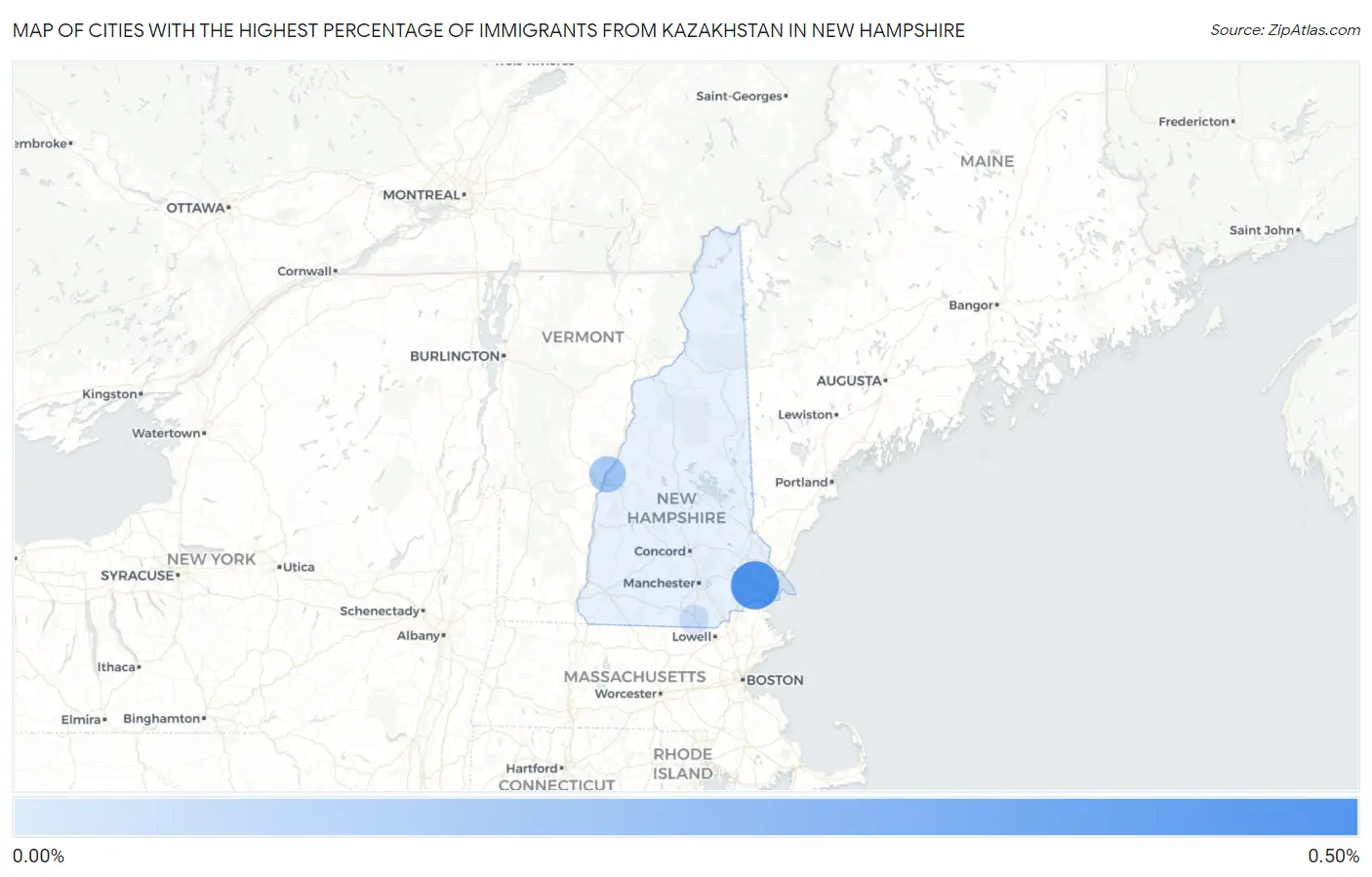 Cities with the Highest Percentage of Immigrants from Kazakhstan in New Hampshire Map