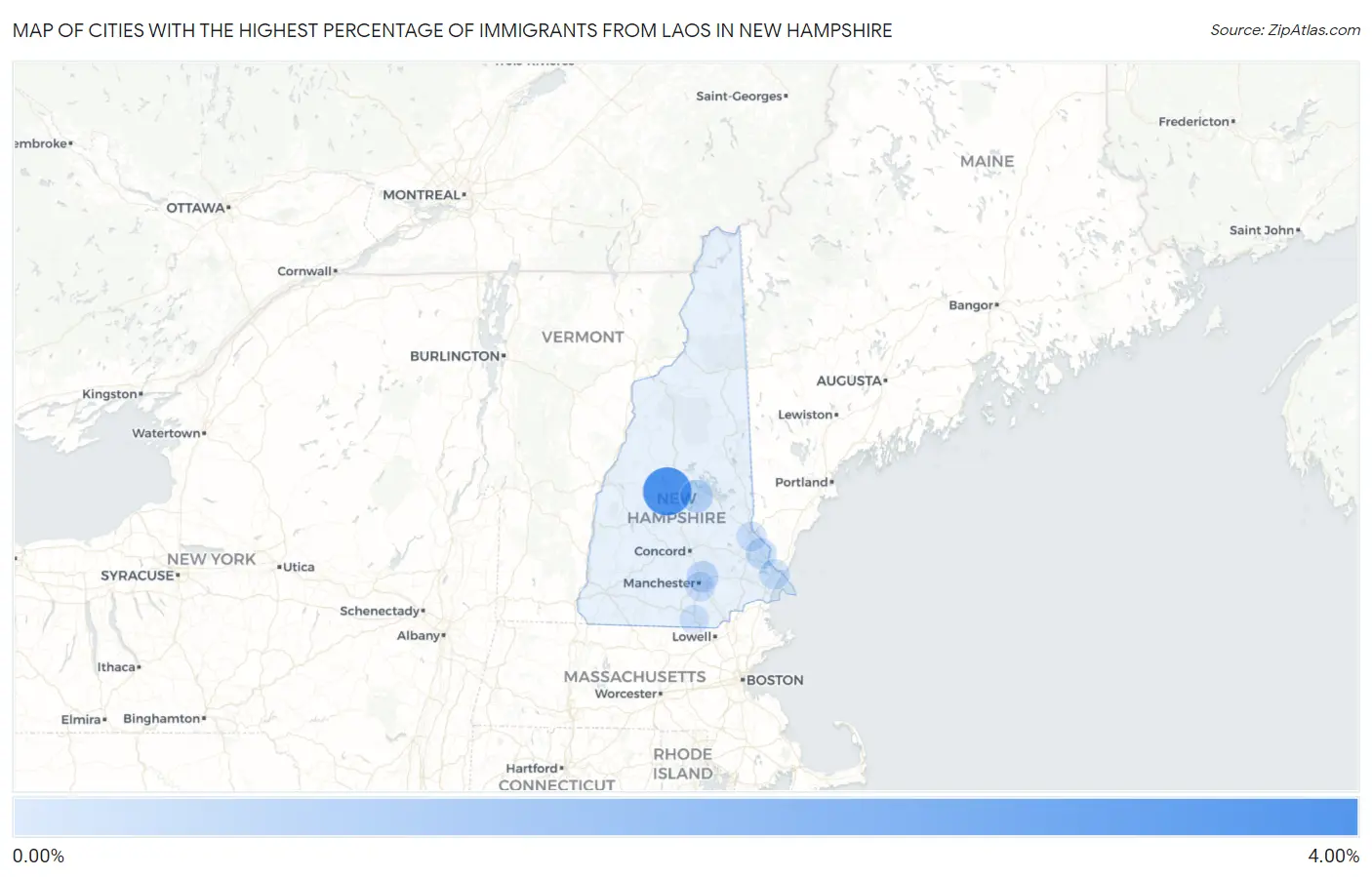 Cities with the Highest Percentage of Immigrants from Laos in New Hampshire Map