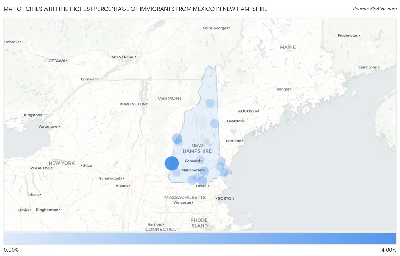 Cities with the Highest Percentage of Immigrants from Mexico in New Hampshire Map