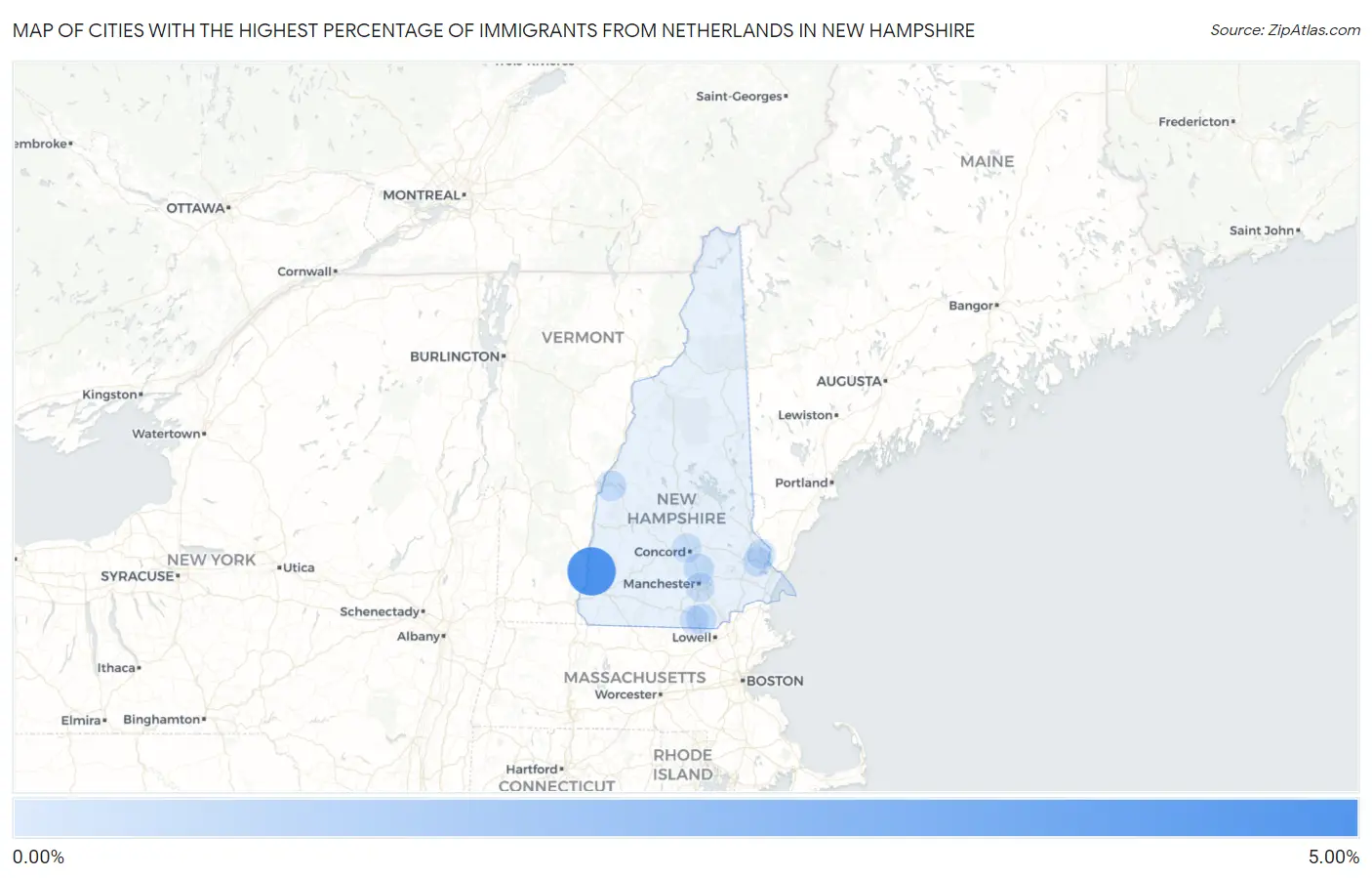 Cities with the Highest Percentage of Immigrants from Netherlands in New Hampshire Map