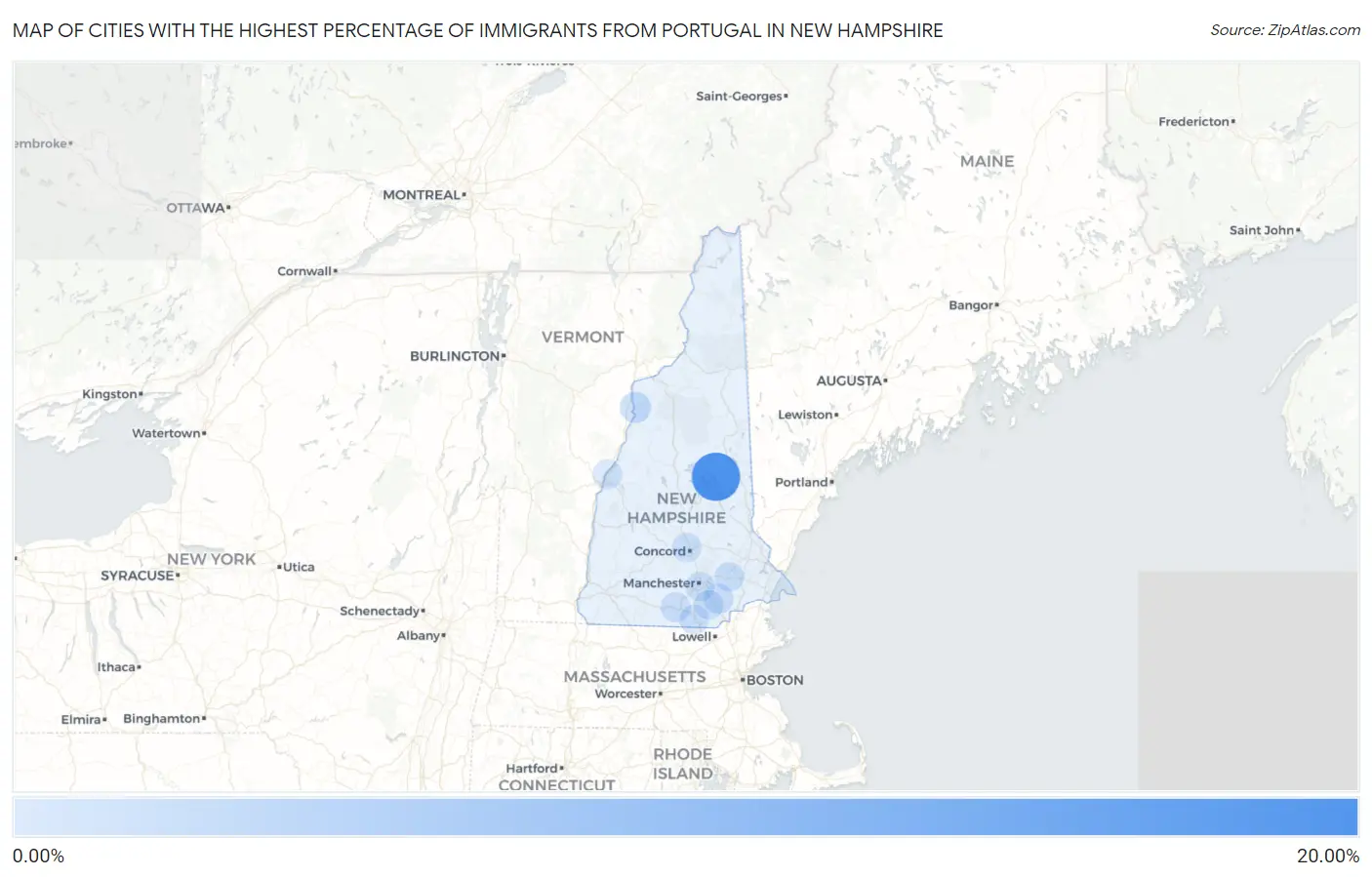 Cities with the Highest Percentage of Immigrants from Portugal in New Hampshire Map