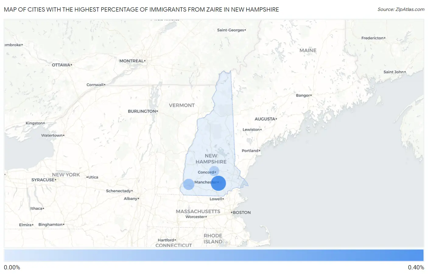 Cities with the Highest Percentage of Immigrants from Zaire in New Hampshire Map