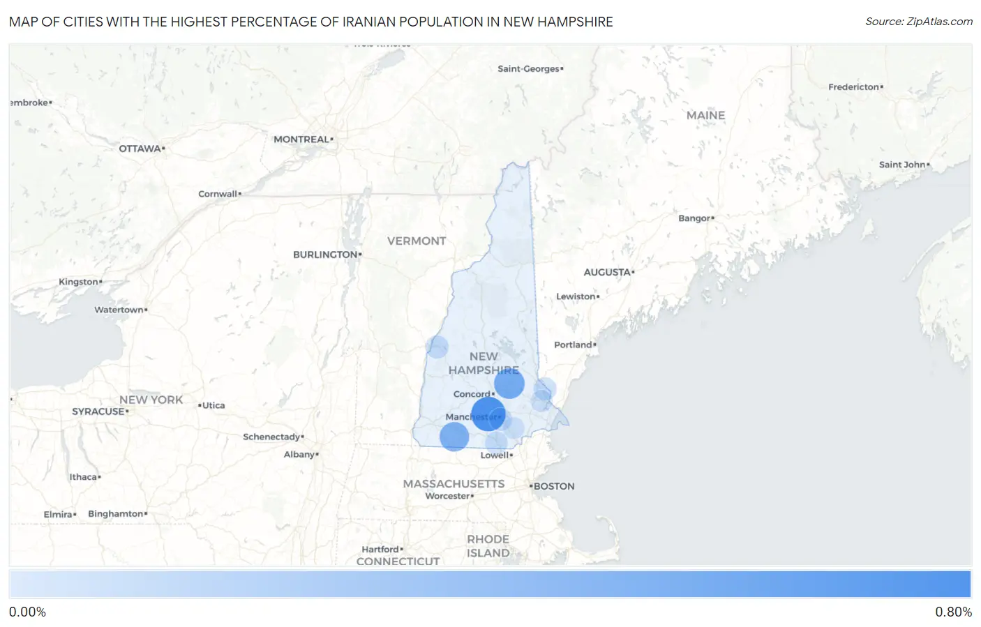 Cities with the Highest Percentage of Iranian Population in New Hampshire Map