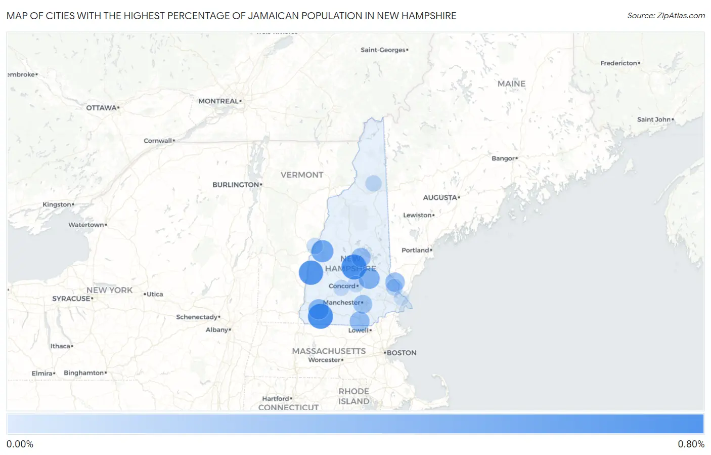 Cities with the Highest Percentage of Jamaican Population in New Hampshire Map