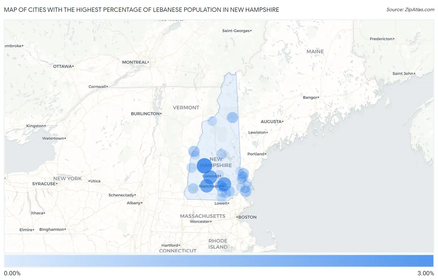 Cities with the Highest Percentage of Lebanese Population in New Hampshire Map