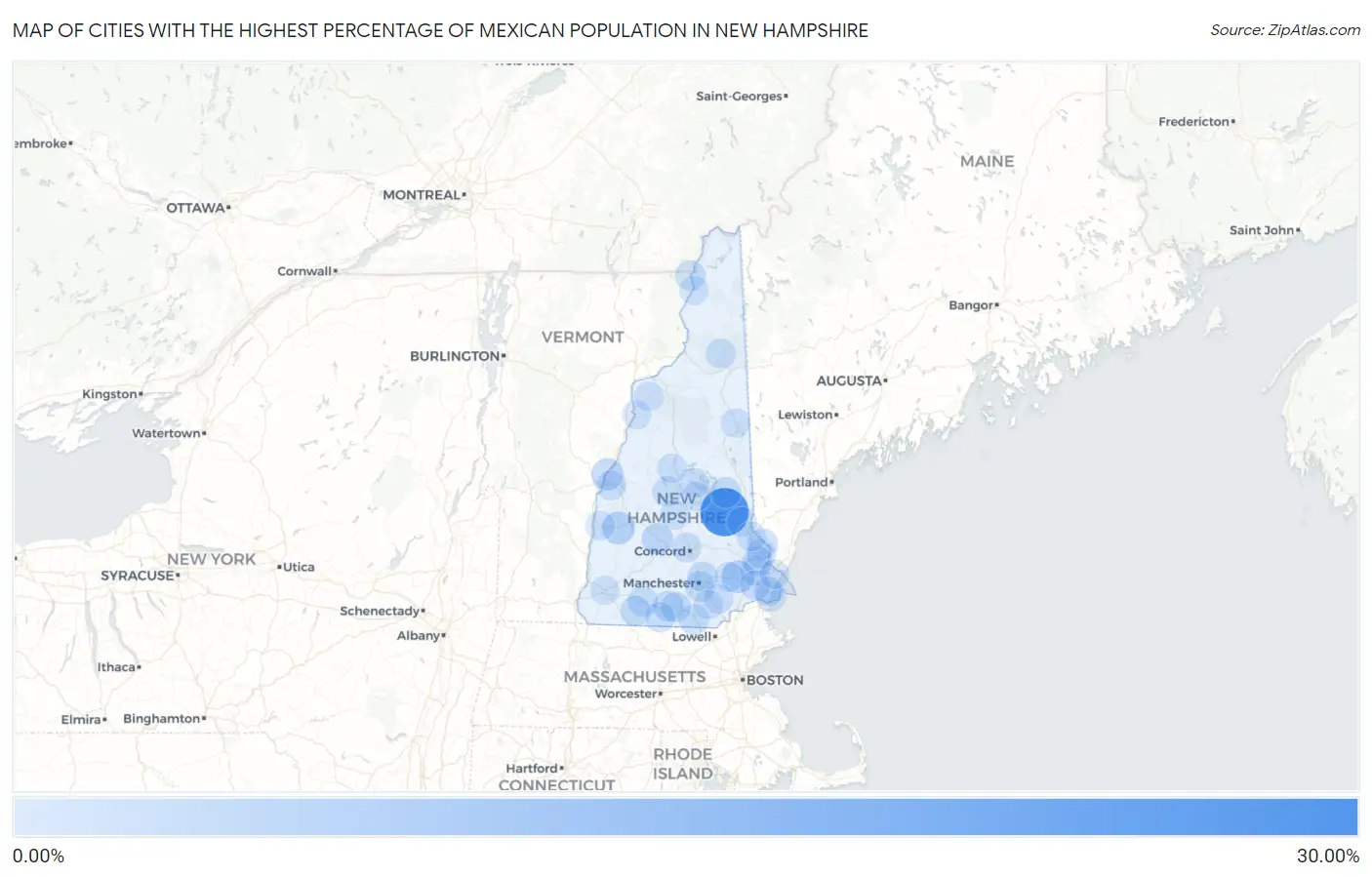 Cities with the Highest Percentage of Mexican Population in New Hampshire Map