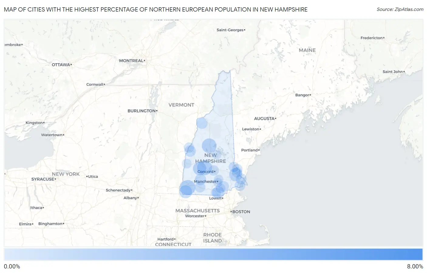 Cities with the Highest Percentage of Northern European Population in New Hampshire Map