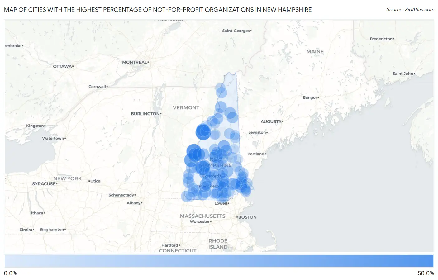 Cities with the Highest Percentage of Not-for-profit Organizations in New Hampshire Map