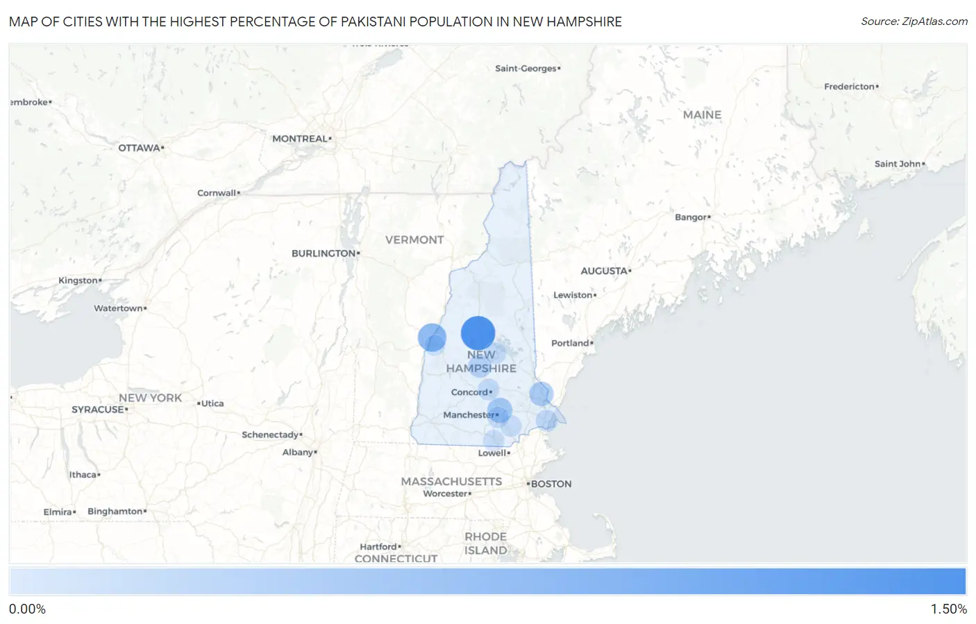 Cities with the Highest Percentage of Pakistani Population in New Hampshire Map