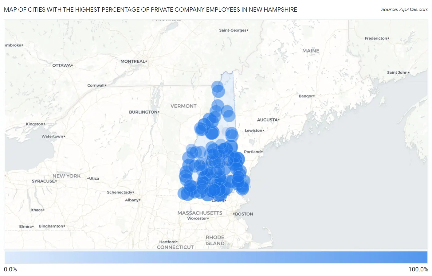 Cities with the Highest Percentage of Private Company Employees in New Hampshire Map