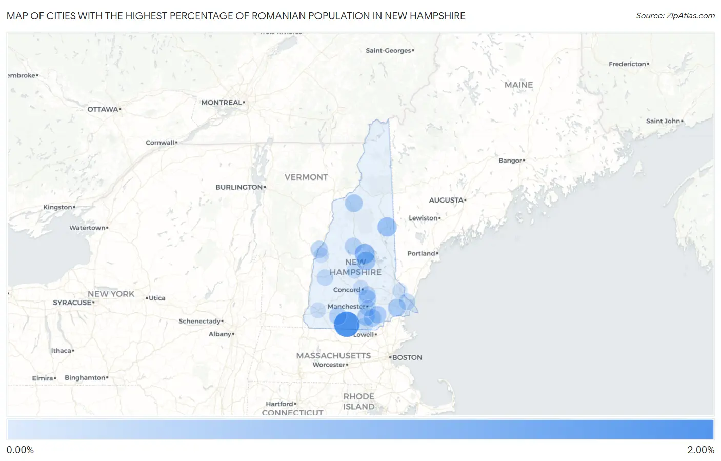 Cities with the Highest Percentage of Romanian Population in New Hampshire Map