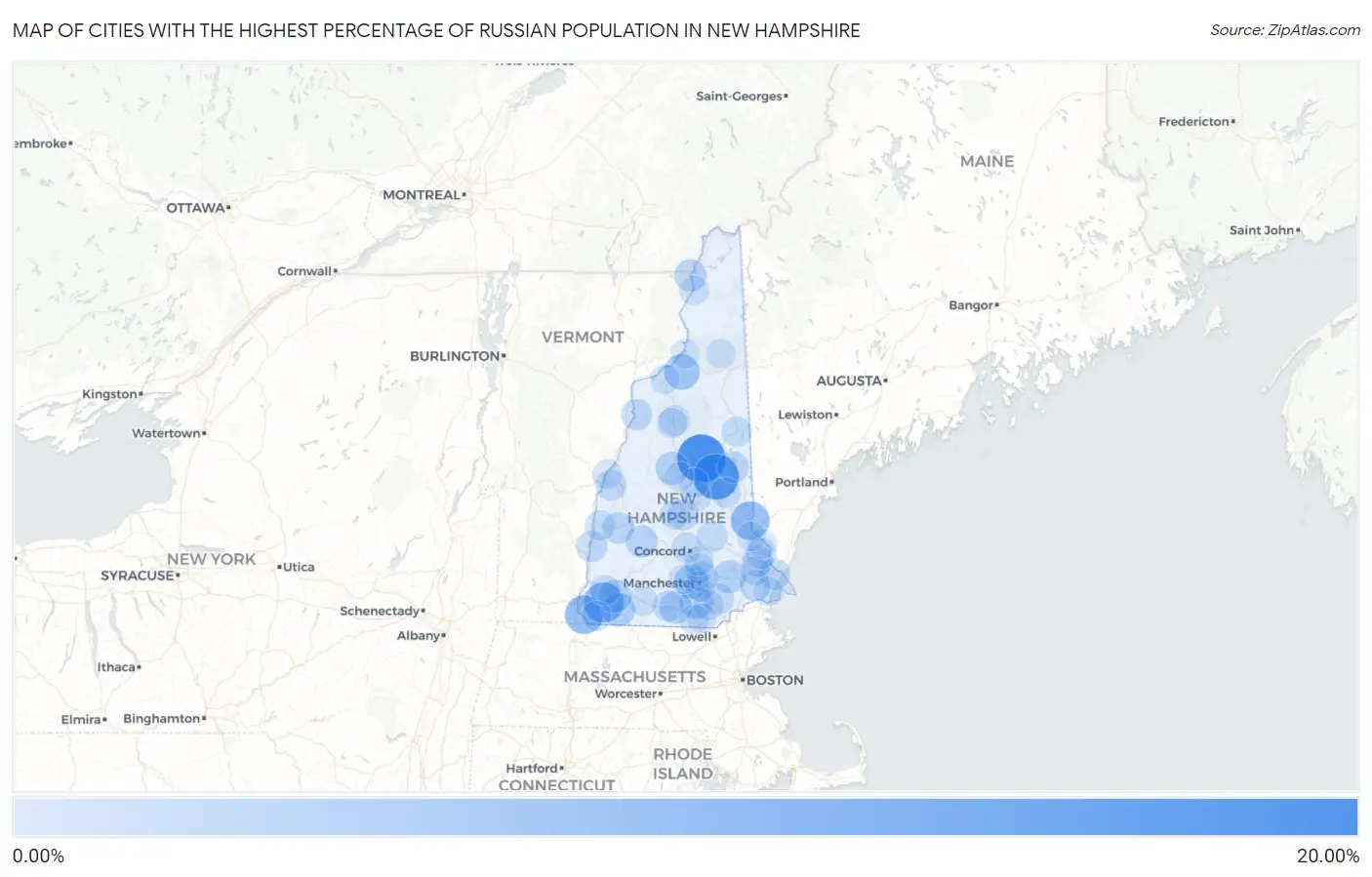 Cities with the Highest Percentage of Russian Population in New Hampshire Map