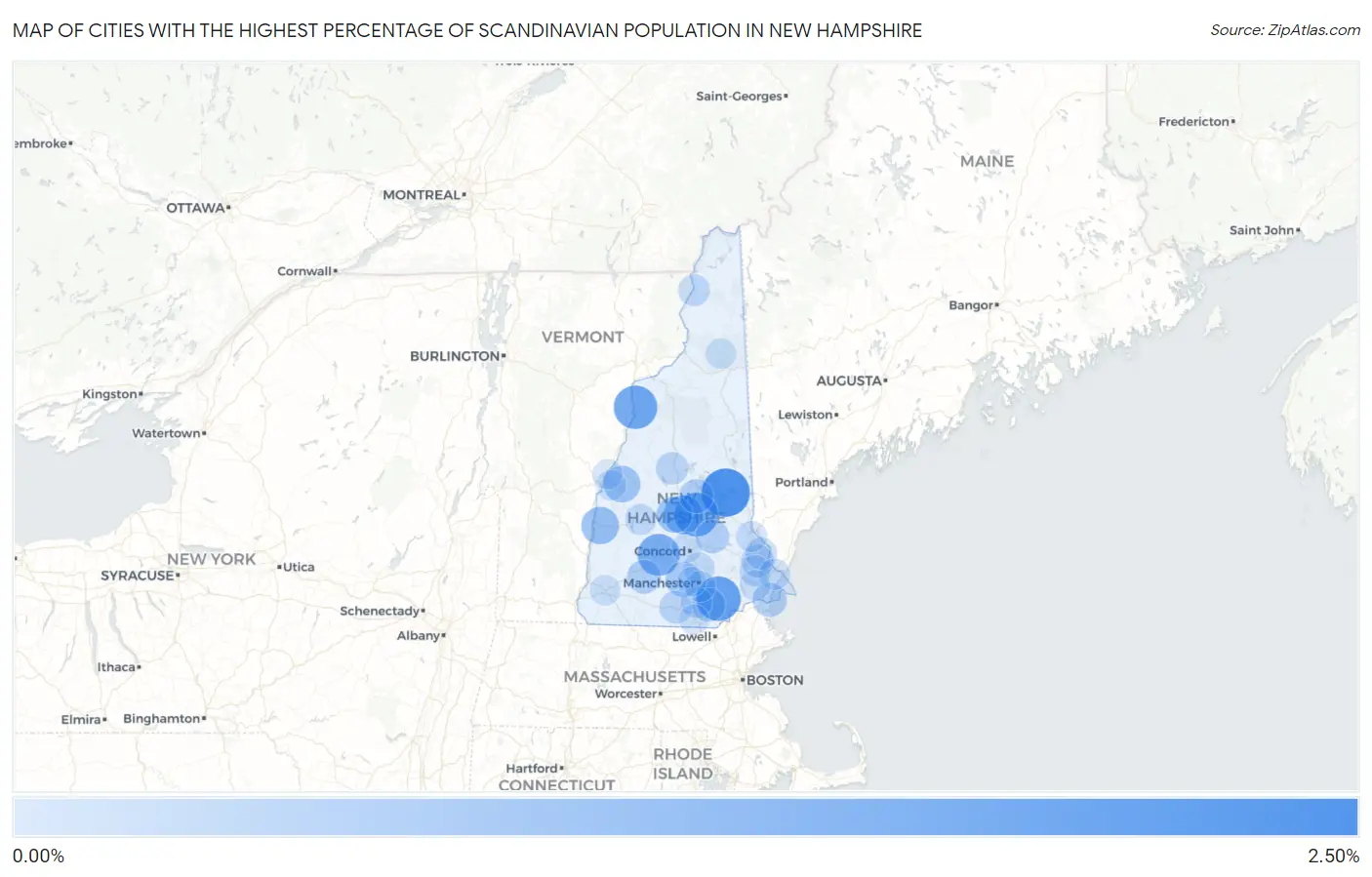 Cities with the Highest Percentage of Scandinavian Population in New Hampshire Map