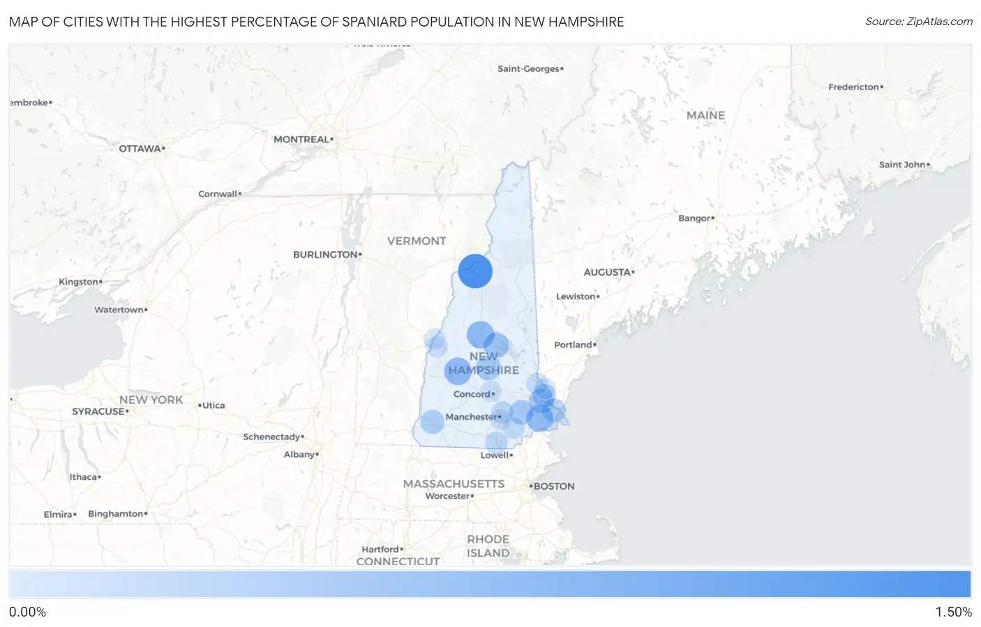 Cities with the Highest Percentage of Spaniard Population in New Hampshire Map