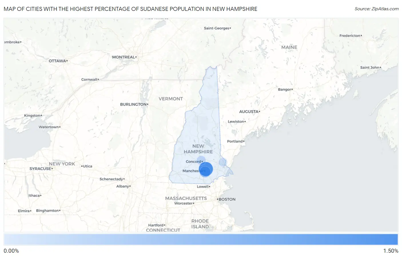 Cities with the Highest Percentage of Sudanese Population in New Hampshire Map