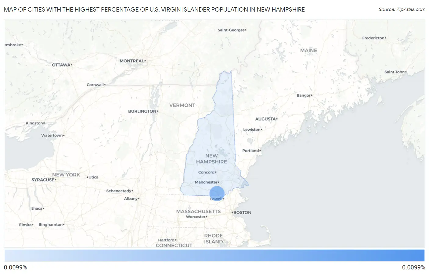 Cities with the Highest Percentage of U.S. Virgin Islander Population in New Hampshire Map