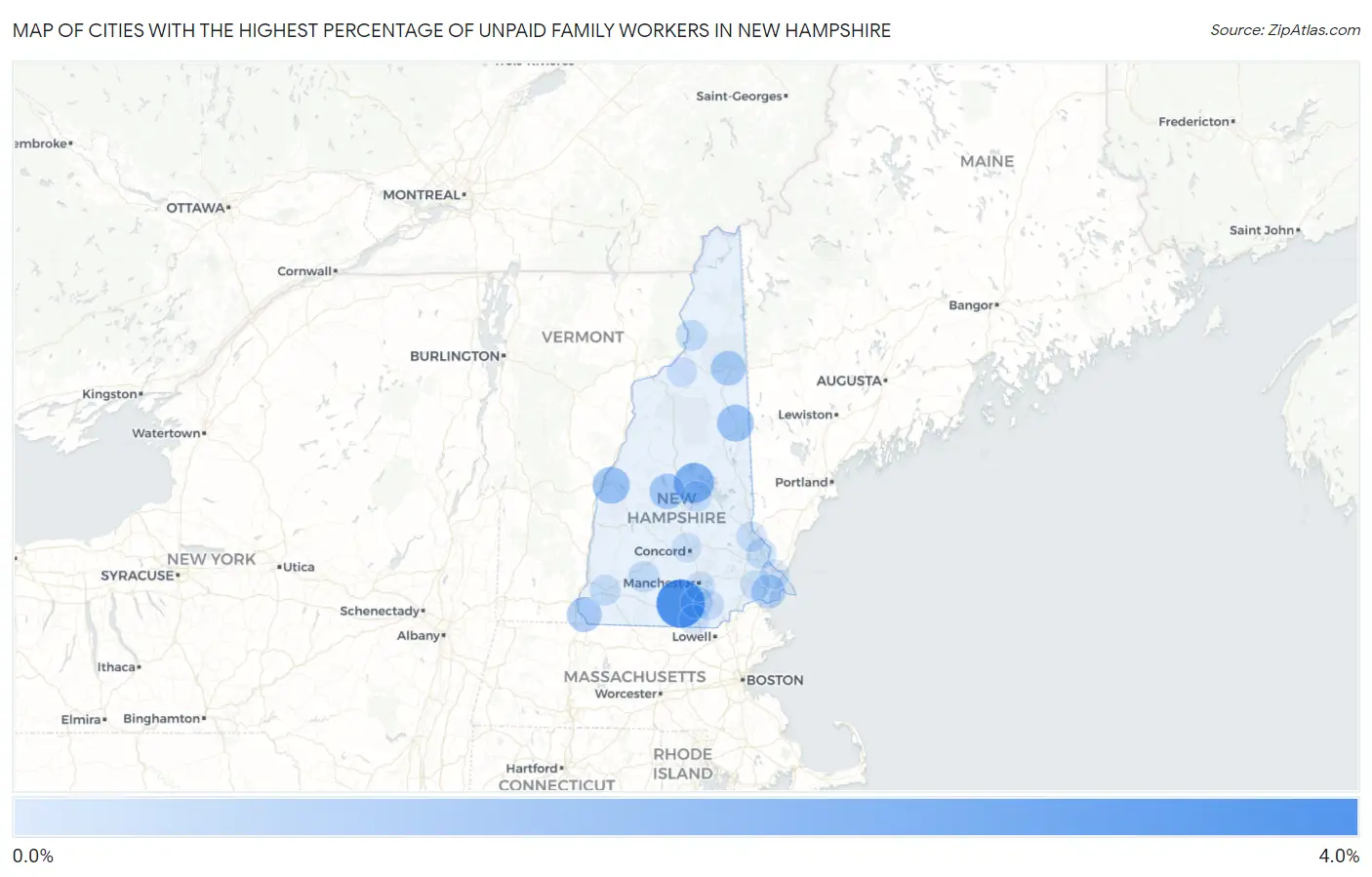Cities with the Highest Percentage of Unpaid Family Workers in New Hampshire Map