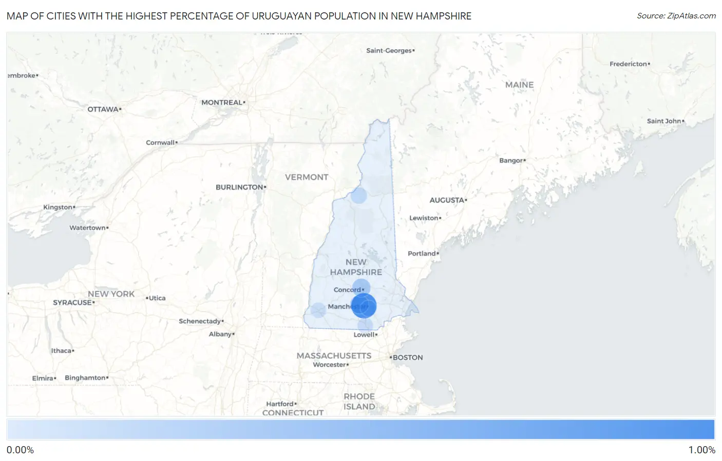 Cities with the Highest Percentage of Uruguayan Population in New Hampshire Map