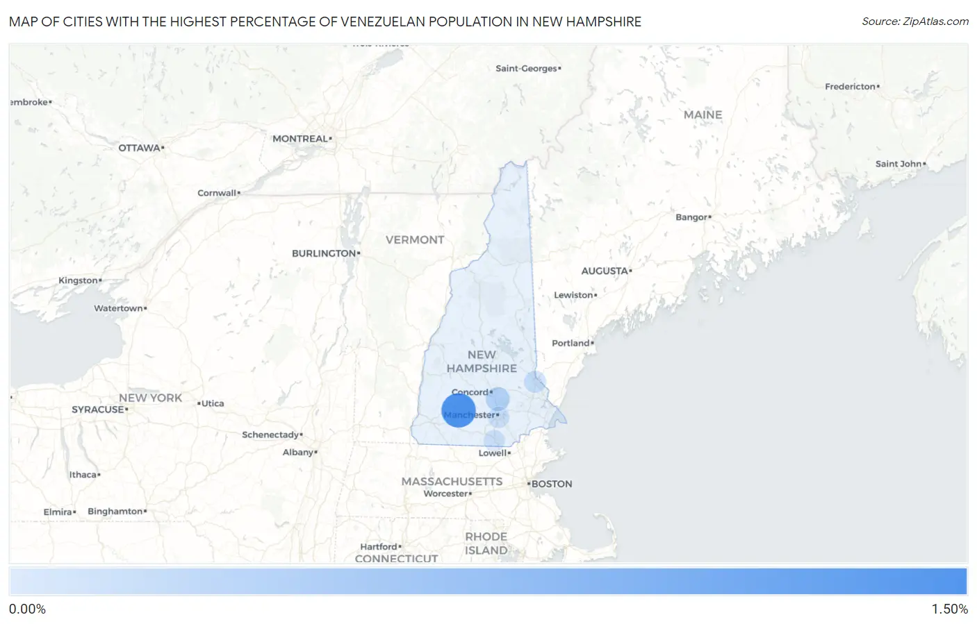 Cities with the Highest Percentage of Venezuelan Population in New Hampshire Map