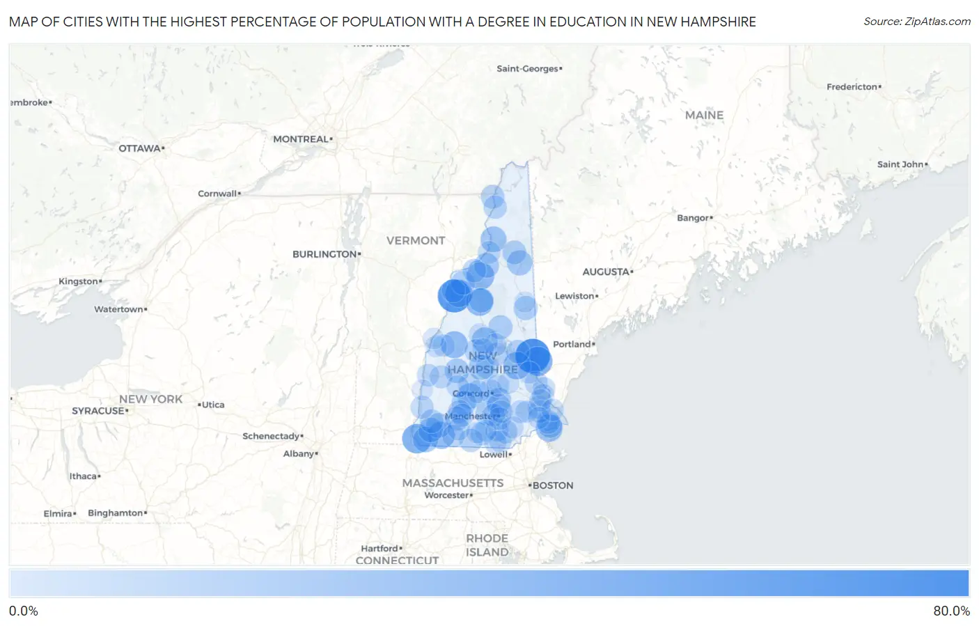 Cities with the Highest Percentage of Population with a Degree in Education in New Hampshire Map