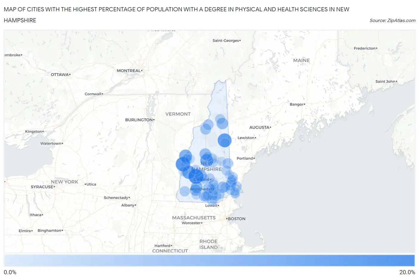 Cities with the Highest Percentage of Population with a Degree in Physical and Health Sciences in New Hampshire Map