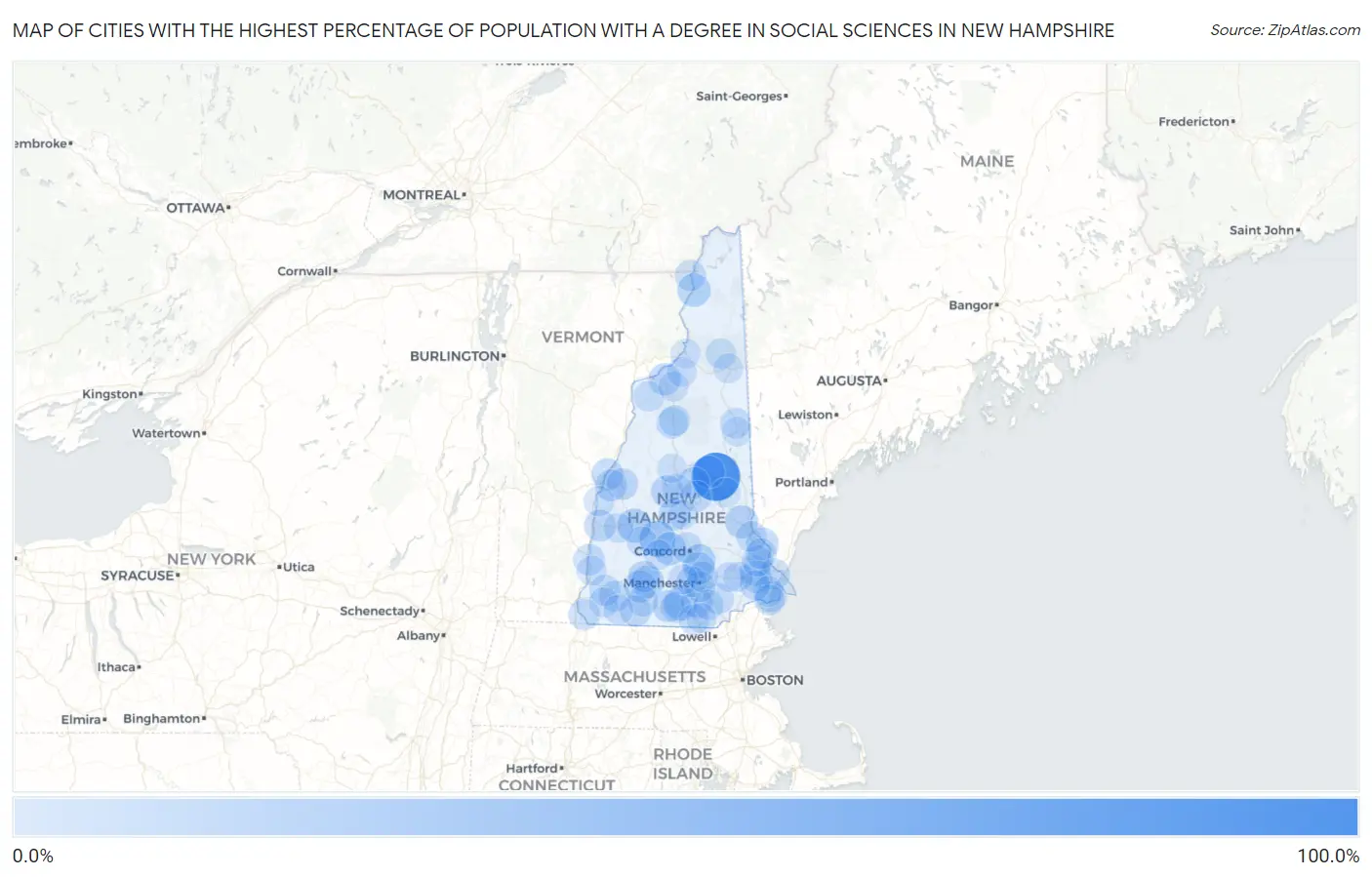 Cities with the Highest Percentage of Population with a Degree in Social Sciences in New Hampshire Map