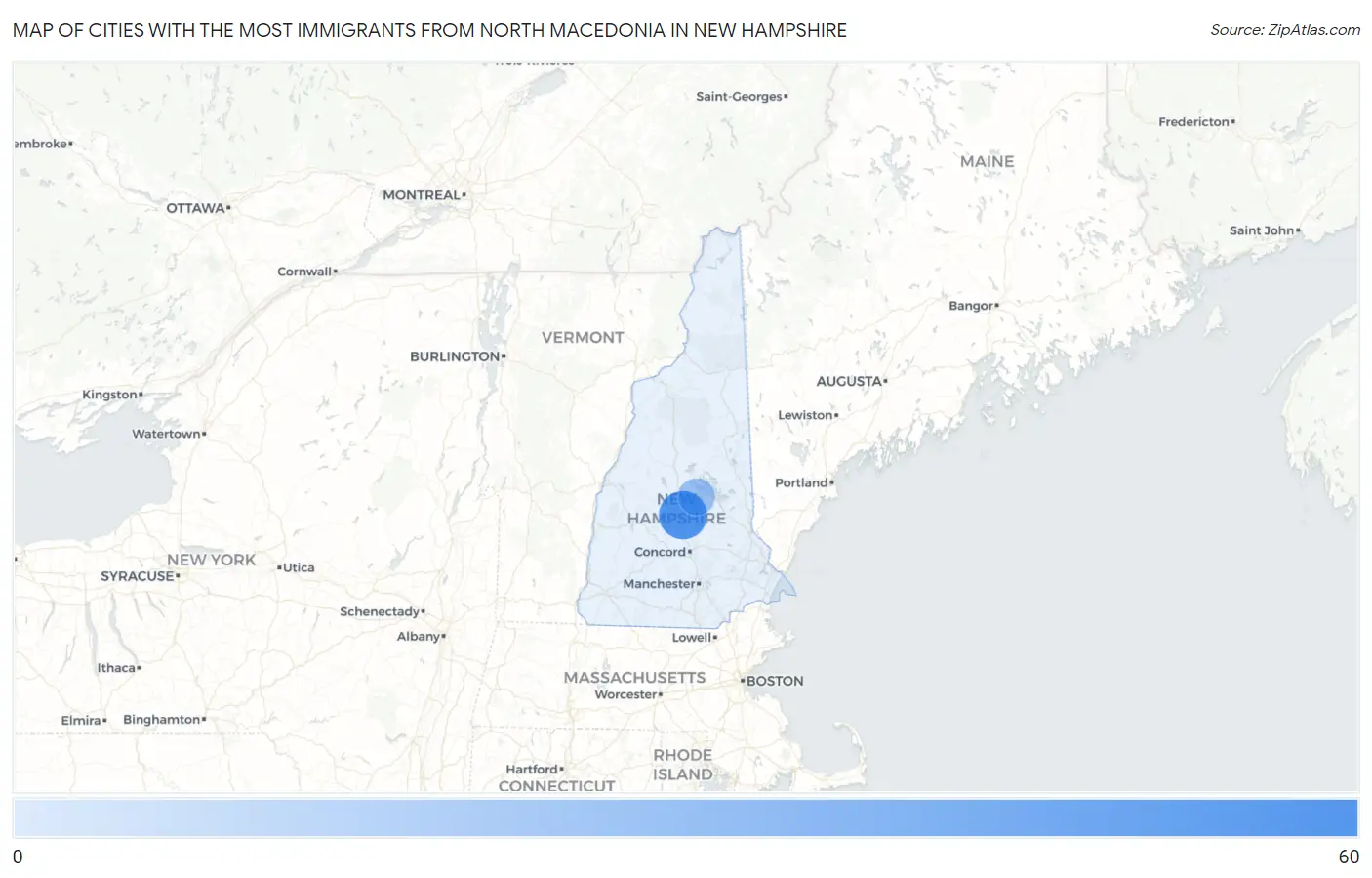 Cities with the Most Immigrants from North Macedonia in New Hampshire Map