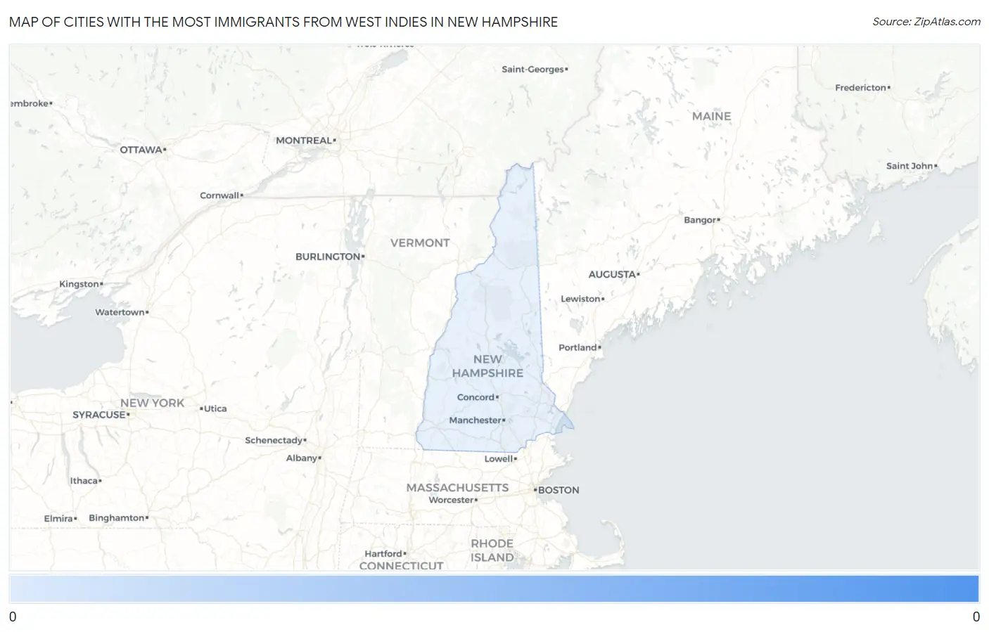 Cities with the Most Immigrants from West Indies in New Hampshire Map