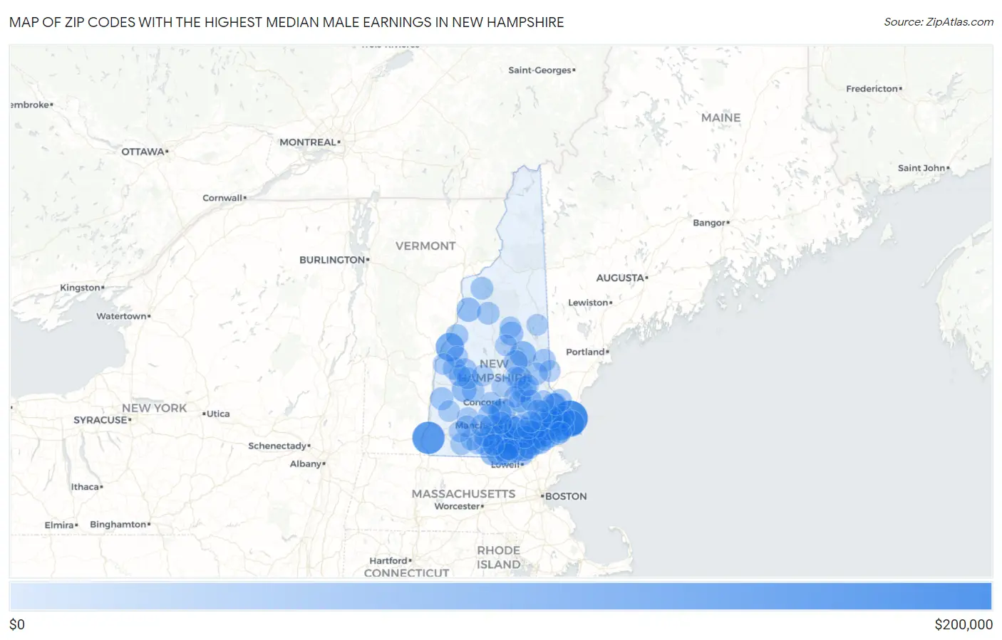Zip Codes with the Highest Median Male Earnings in New Hampshire Map