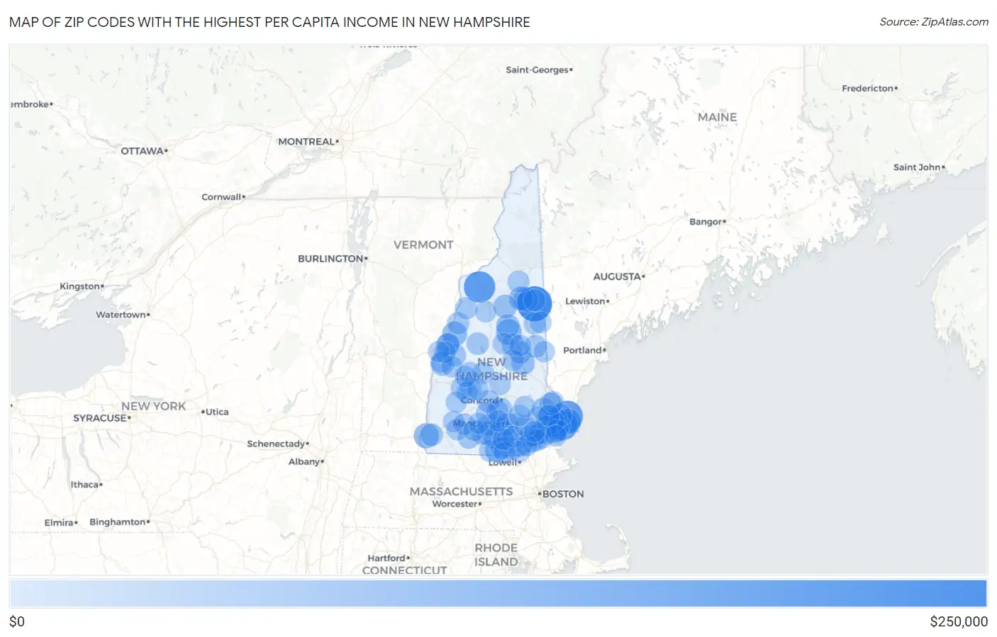 Zip Codes with the Highest Per Capita Income in New Hampshire Map
