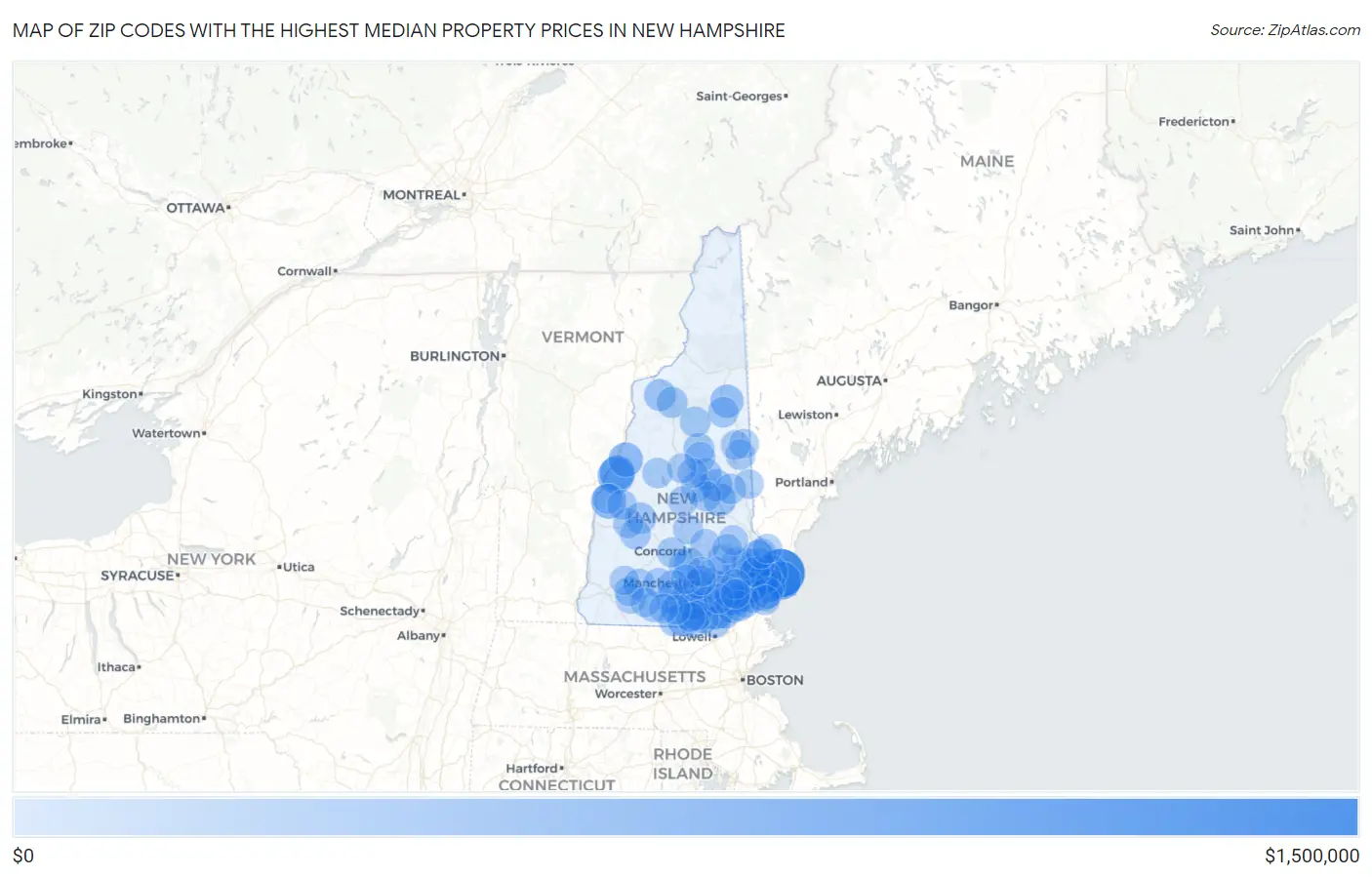 Zip Codes with the Highest Median Property Prices in New Hampshire Map