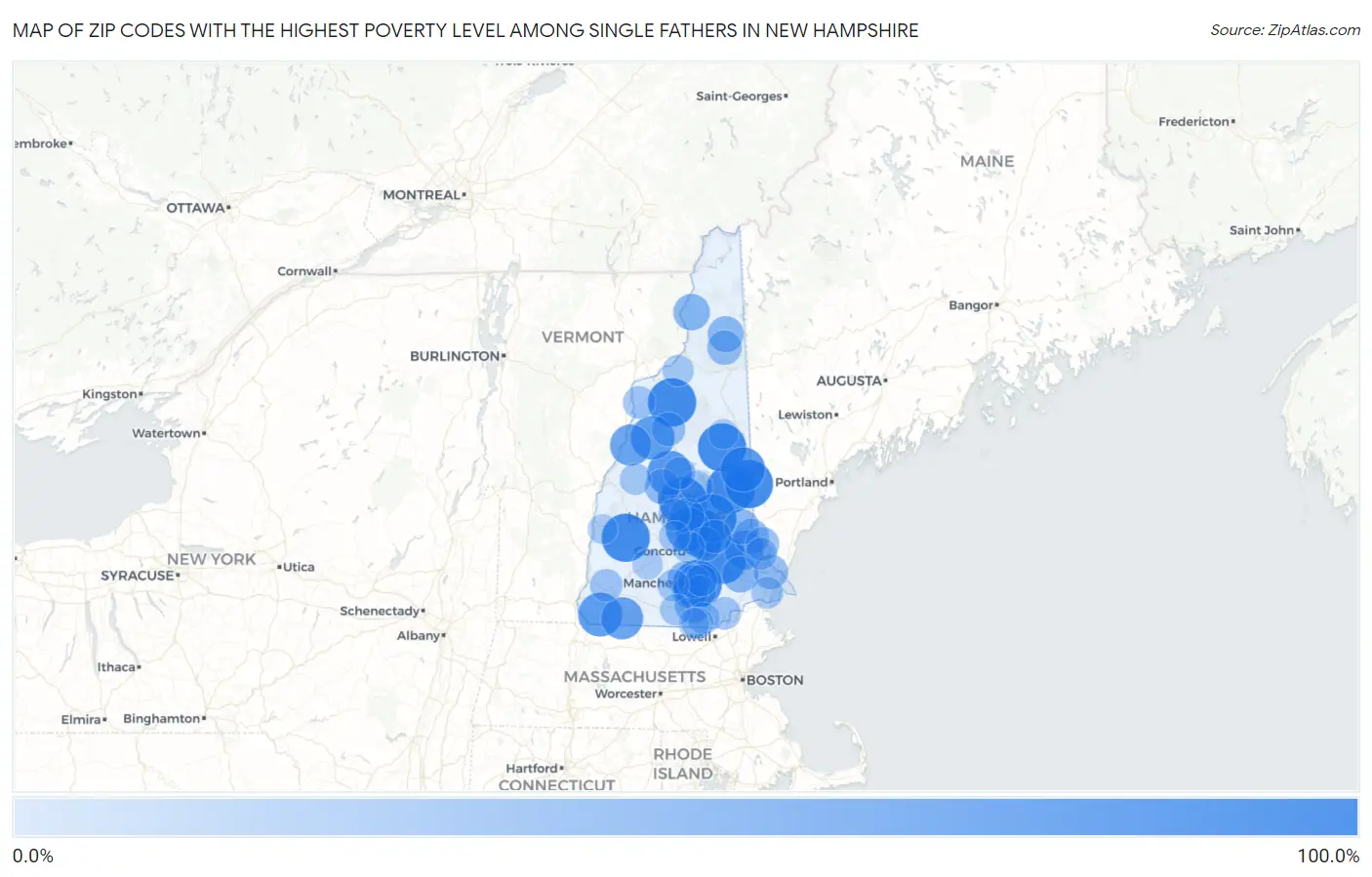 Zip Codes with the Highest Poverty Level Among Single Fathers in New Hampshire Map