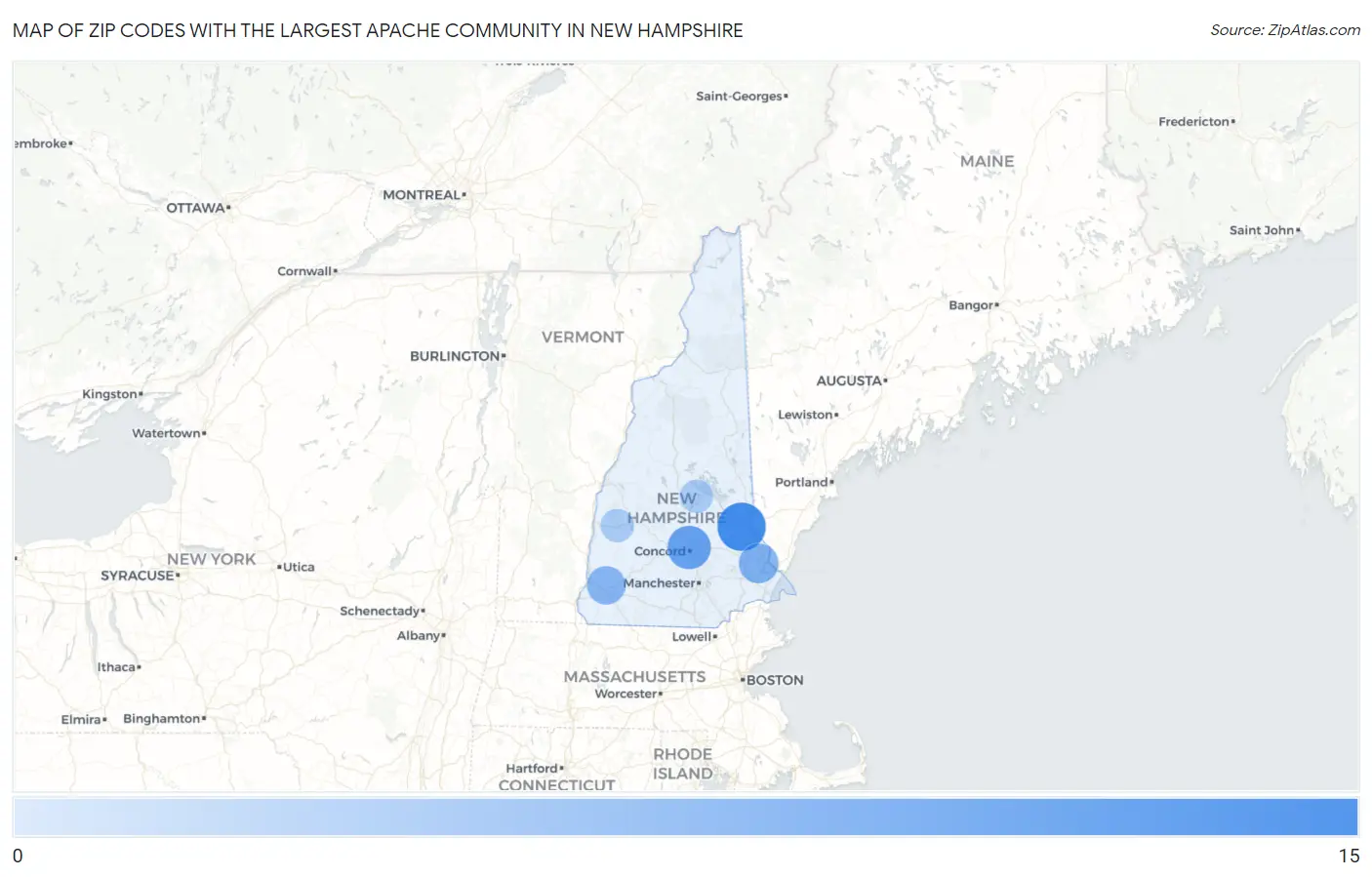 Zip Codes with the Largest Apache Community in New Hampshire Map
