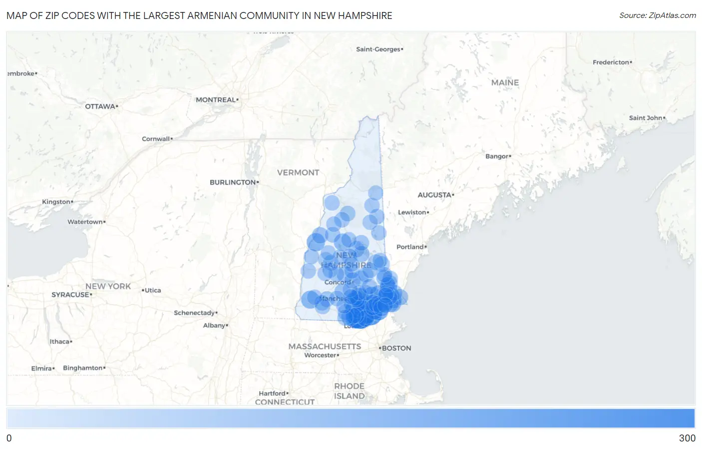 Zip Codes with the Largest Armenian Community in New Hampshire Map