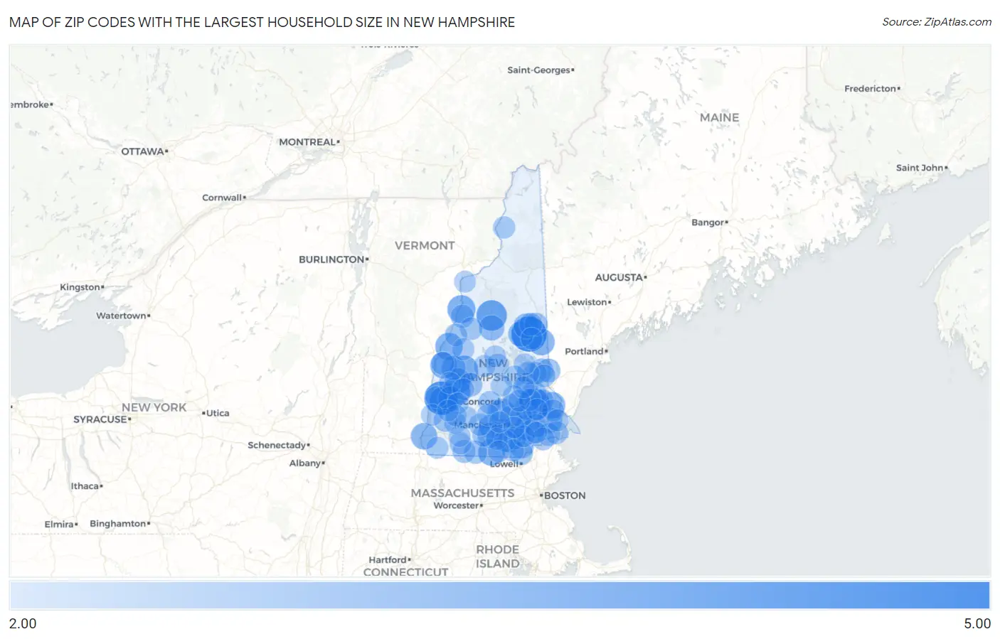 Zip Codes with the Largest Household Size in New Hampshire Map