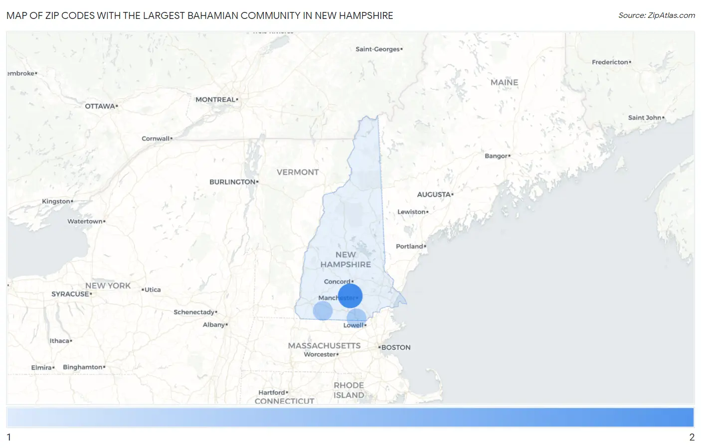 Zip Codes with the Largest Bahamian Community in New Hampshire Map