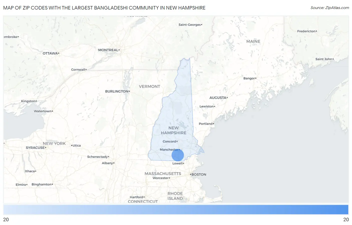Zip Codes with the Largest Bangladeshi Community in New Hampshire Map